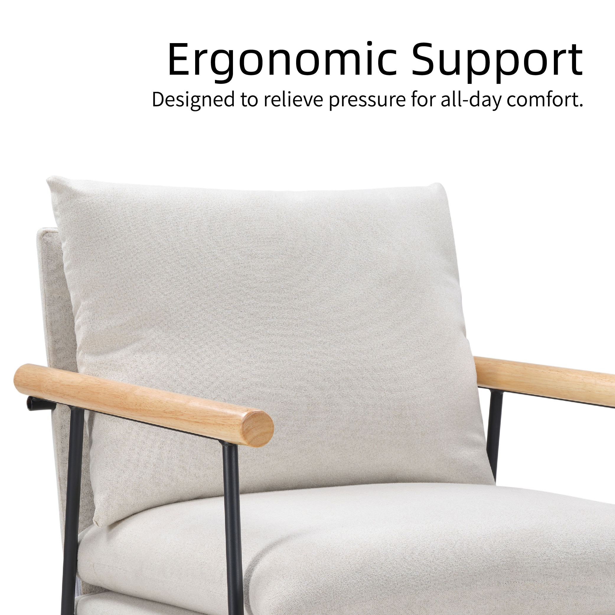 Modern Accent Chair, Comfy Chair With Removable Cushion, Vanity Chair With Wood Armrests For Living Room, Bedroom, White_voghion.com
